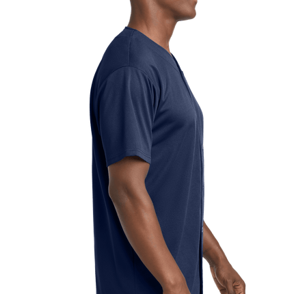 Customizable mesh baseball jersey for men in Navy Model side
