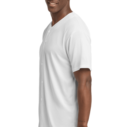 Customizable mesh baseball jersey for men in White model side