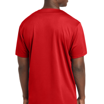 Customizable mesh baseball jersey for men in red Model back