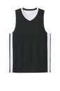 Black and white Sport-Tek basketball jersey with customizable name and number, lightweight and breathable for team play.