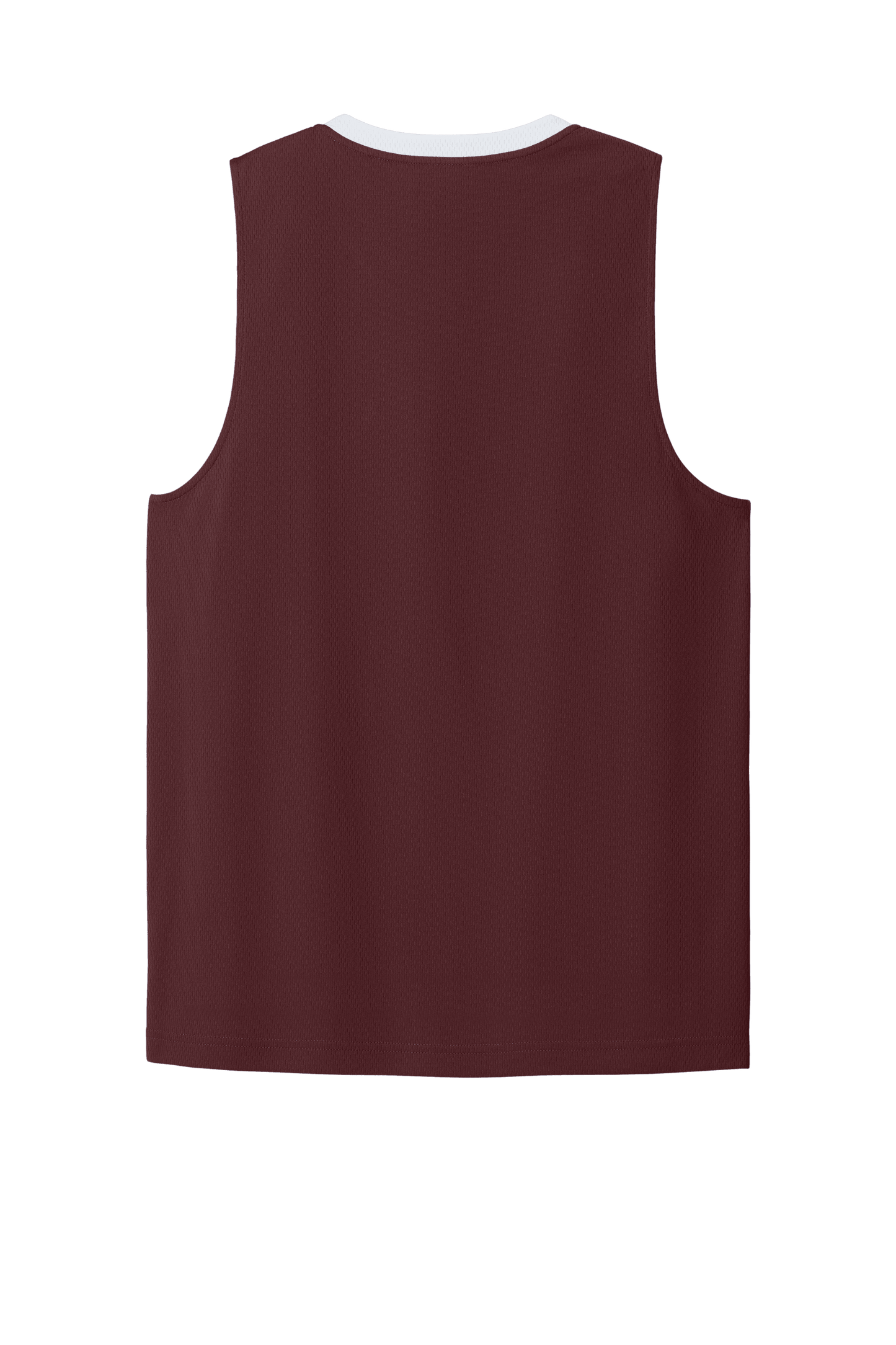 Maroon and white Sport-Tek customizable mesh basketball jersey with name and number, lightweight and breathable for team play