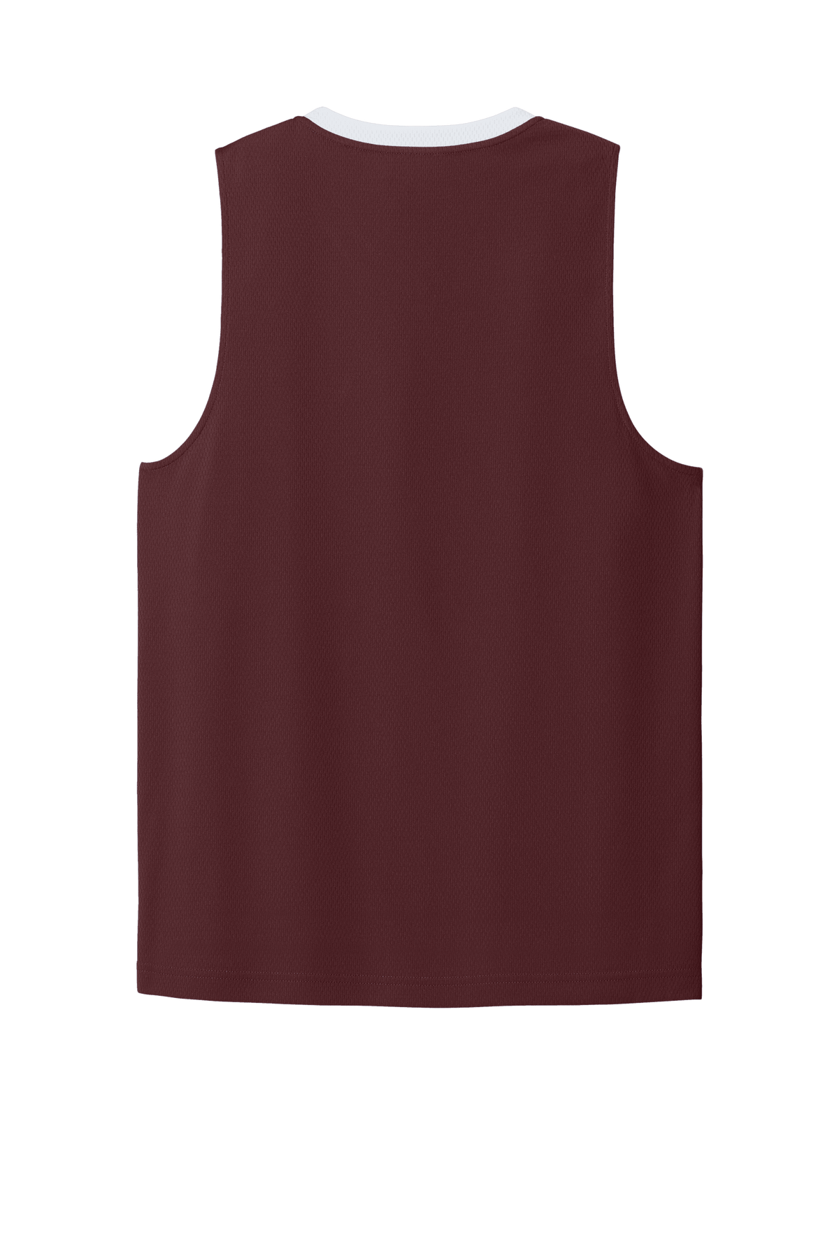 Maroon and white Sport-Tek customizable mesh basketball jersey with name and number, lightweight and breathable for team play