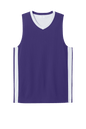 Purple and white Sport-Tek basketball jersey with customizable name and number, lightweight and breathable mesh design.