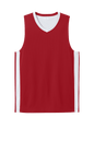 Red and white customizable Sport-Tek mesh basketball jersey with team name and number, lightweight and breathable for players.