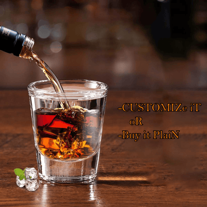 Set of clear glass shot glasses by Print View, featuring customizable design options, perfect for personalized tequila shots.