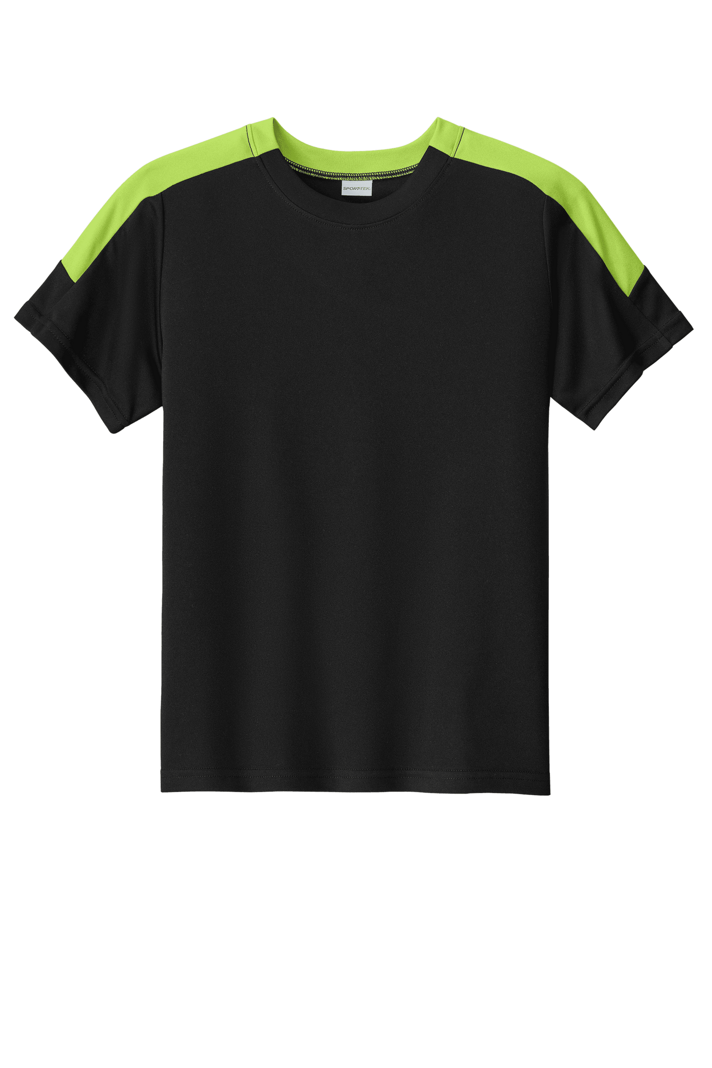Black and lime green custom youth soccer jersey by Sport-Tek with space for name, number, and team logo print.