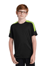 Black and lime green custom youth soccer jersey by Sport-Tek featuring space for name, number, and team logo on the front.