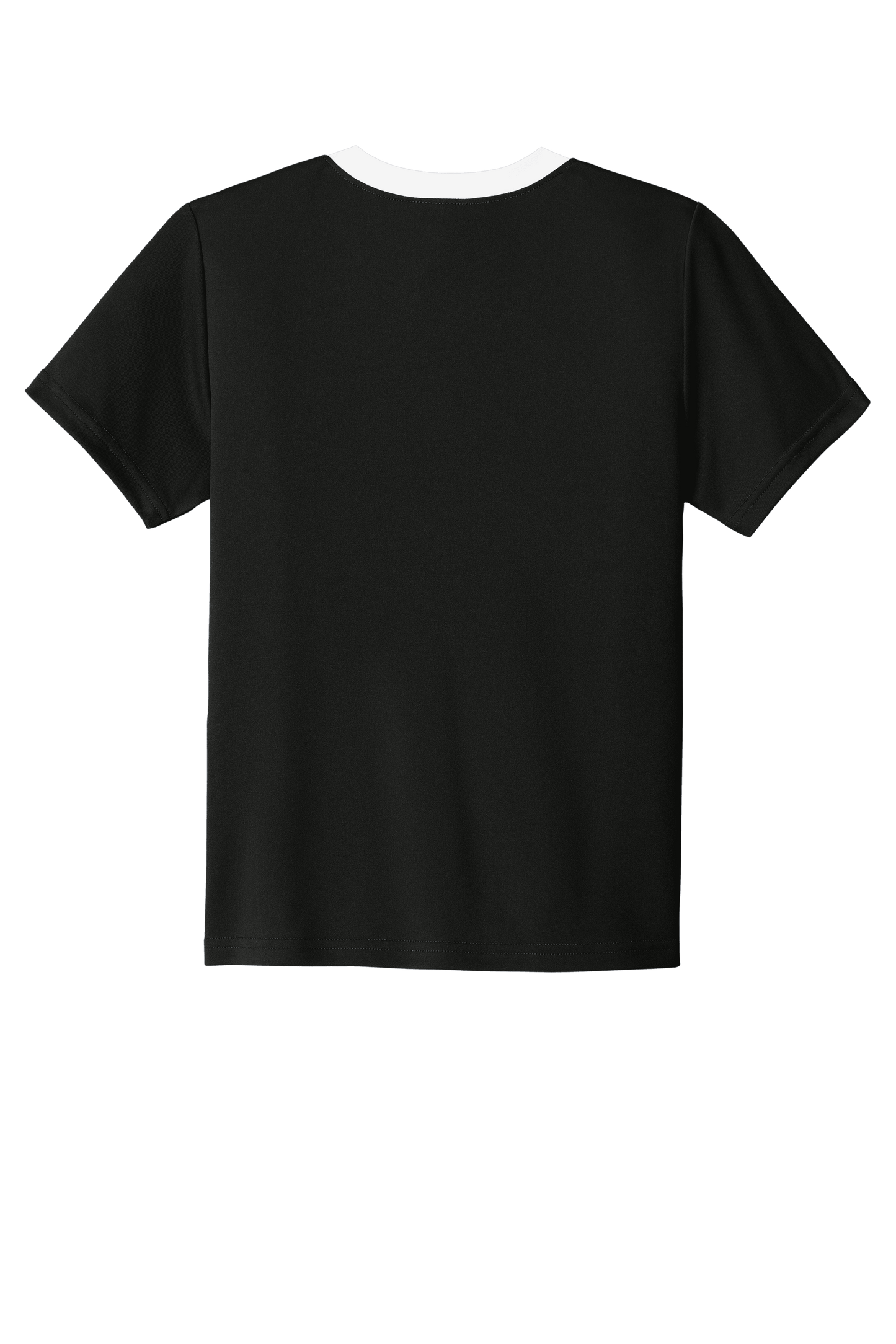 Black and white custom youth soccer jersey by Sport-Tek with space for name, number, and team logo on the front and back.