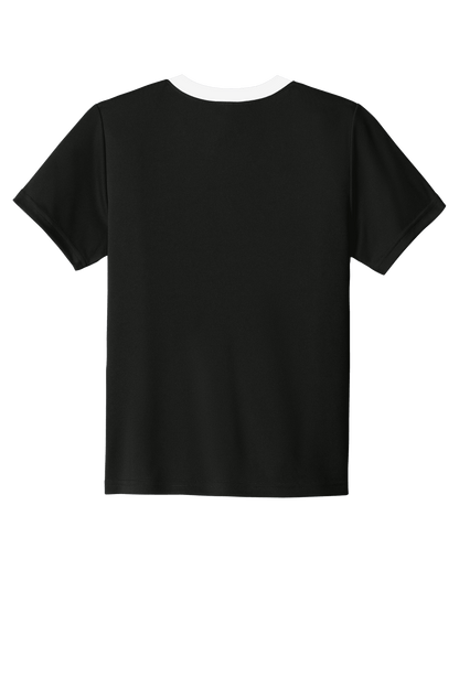 Black and white custom youth soccer jersey by Sport-Tek with space for name, number, and team logo on the front and back.