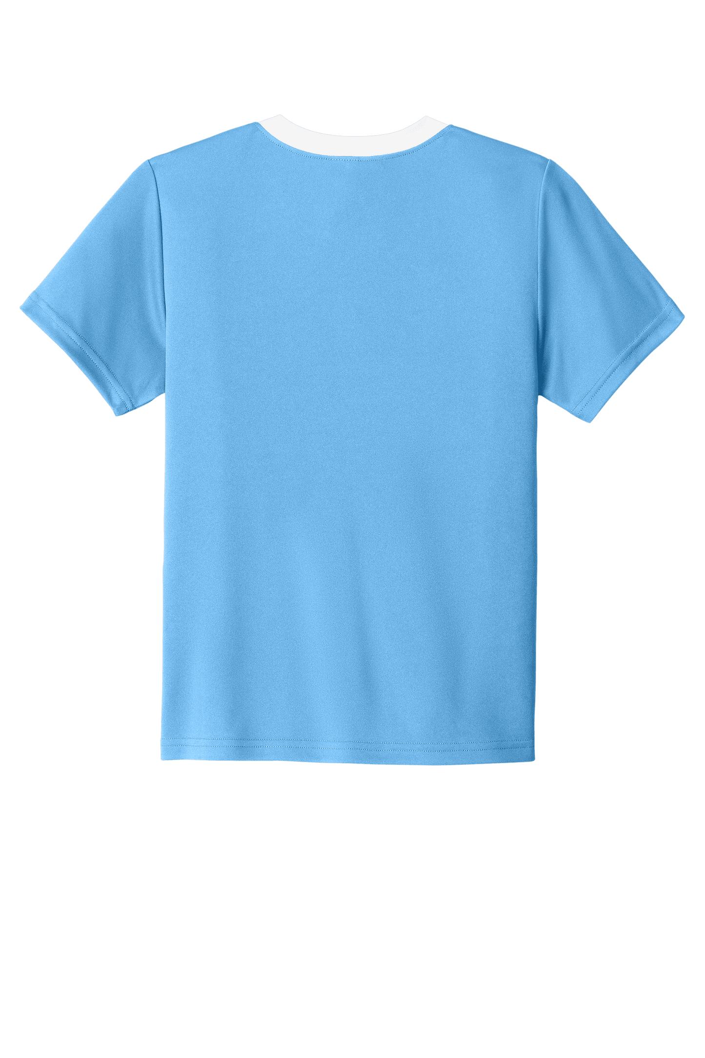 Custom Youth Soccer Jersey by Sport-Tek featuring Carolina blue and white colors with space for name, number, and team logo.