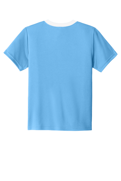 Custom Youth Soccer Jersey by Sport-Tek featuring Carolina blue and white colors with space for name, number, and team logo.