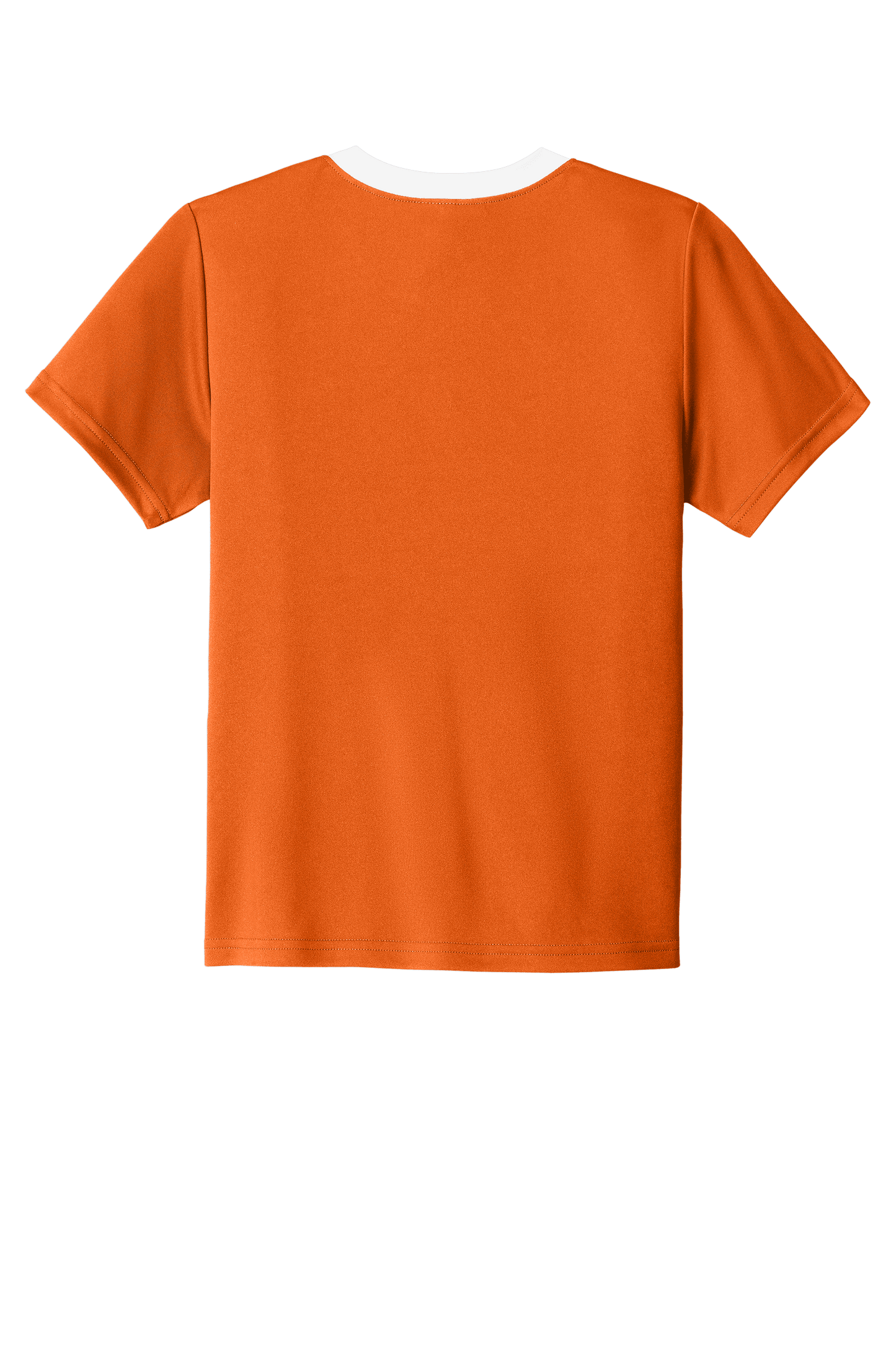 Custom youth soccer jersey by Sport-Tek with Carolina orange and white colors, featuring space for name, number, and team logo.