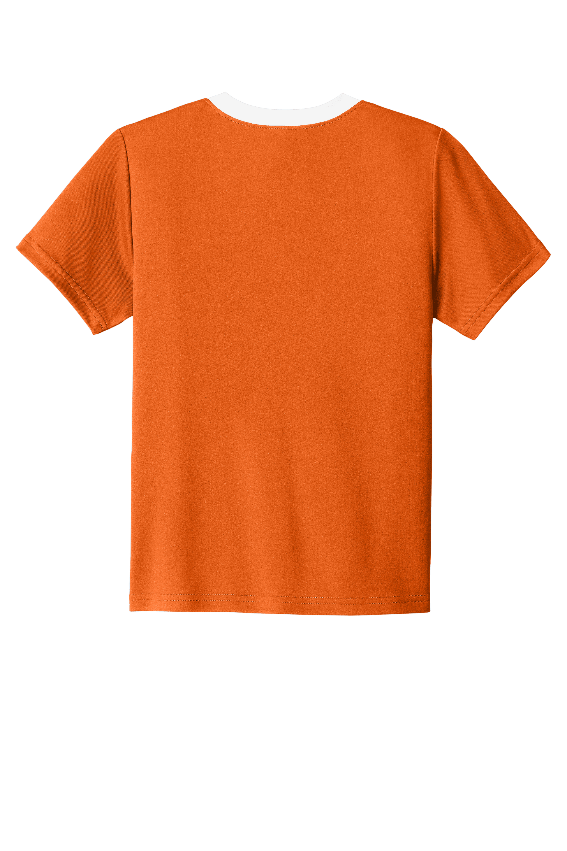 Custom youth soccer jersey by Sport-Tek with Carolina orange and white colors, featuring space for name, number, and team logo.