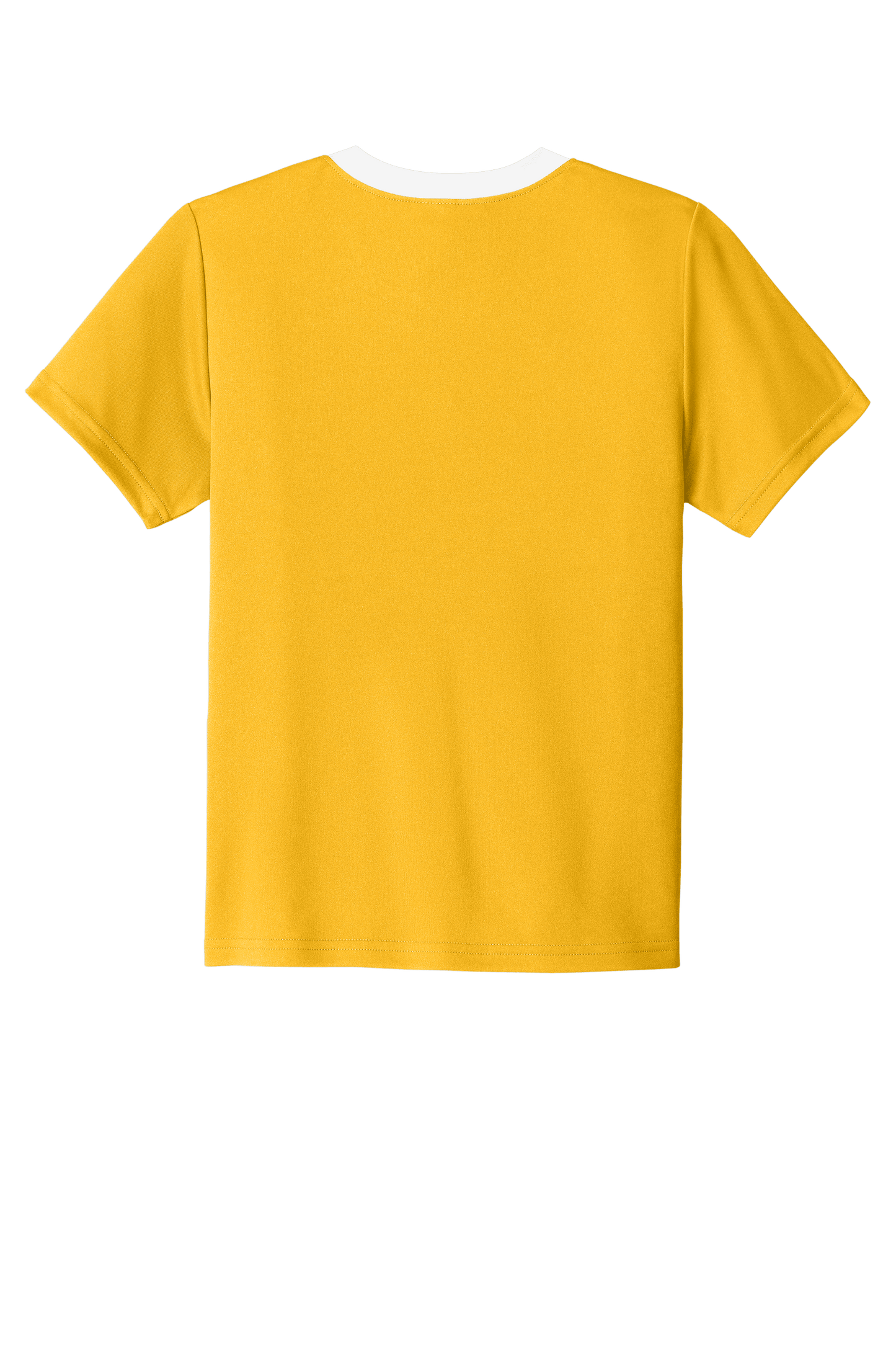 Custom youth soccer jersey by Sport-Tek featuring gold and white colors with space for name, number, and team logo.