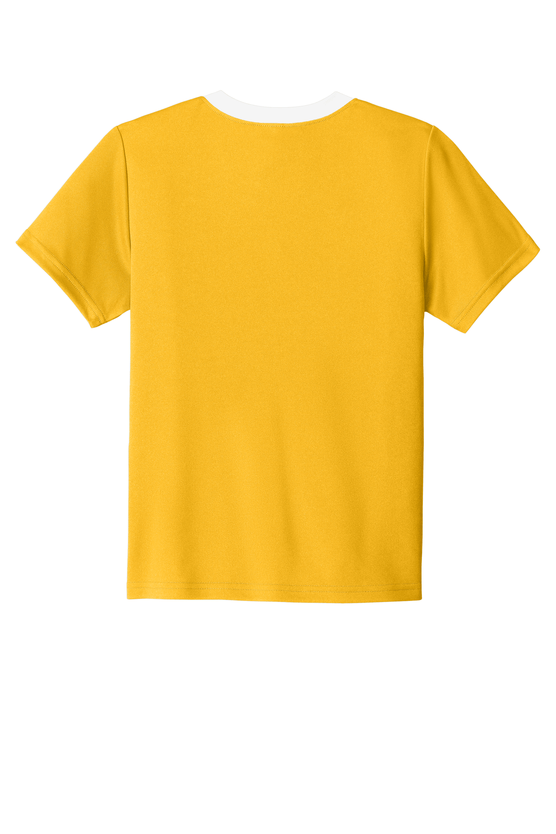Custom youth soccer jersey by Sport-Tek featuring gold and white colors with space for name, number, and team logo.
