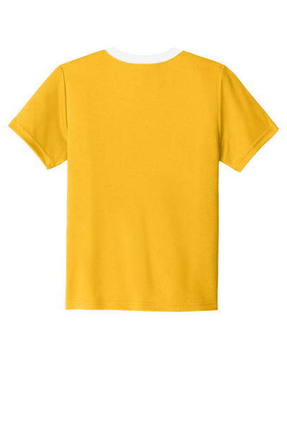 Custom youth soccer jersey by Sport-Tek featuring gold and white colors with space for name, number, and team logo.