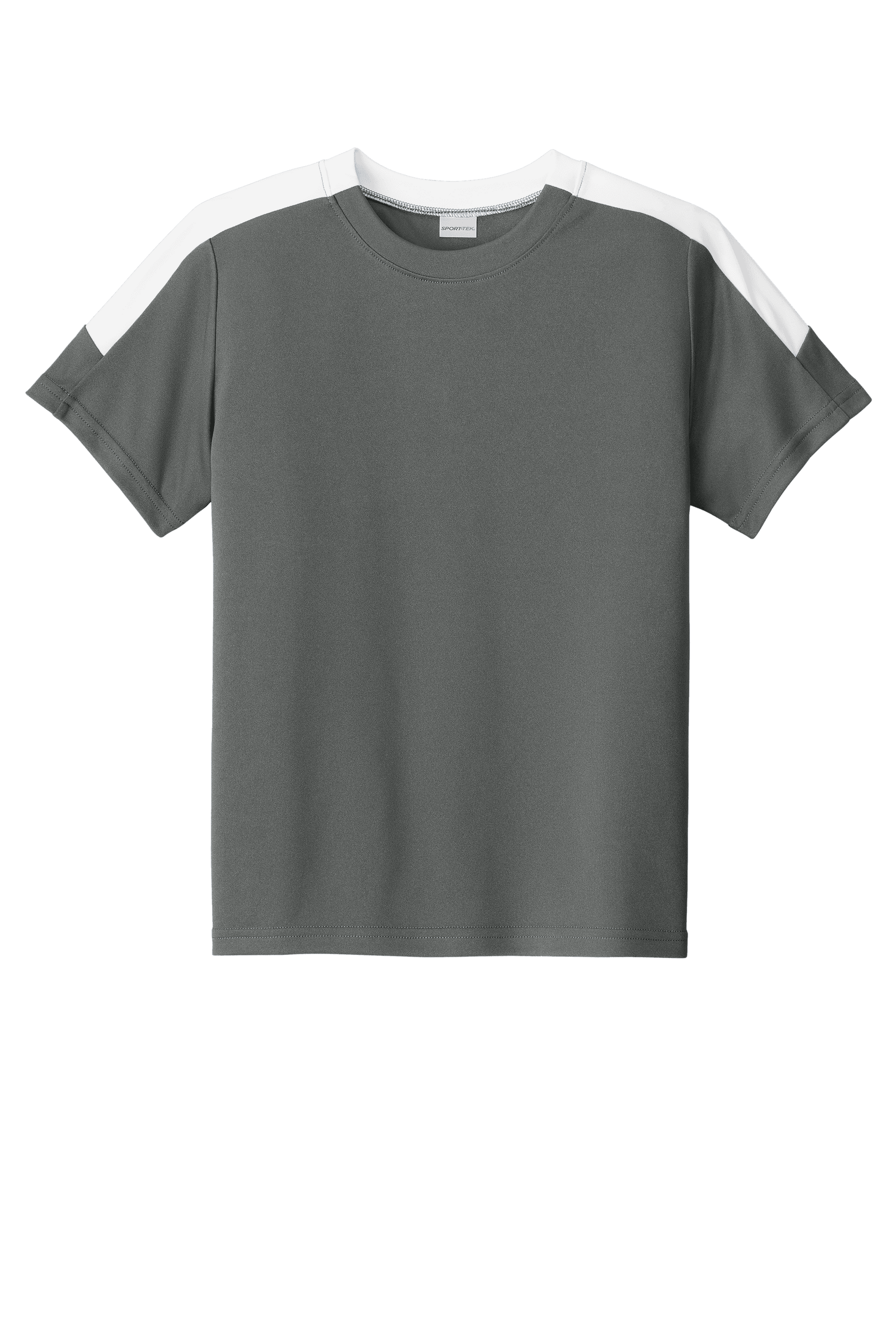 Gray and white custom youth soccer jersey by Sport-Tek with space for name, number, and team logo print.