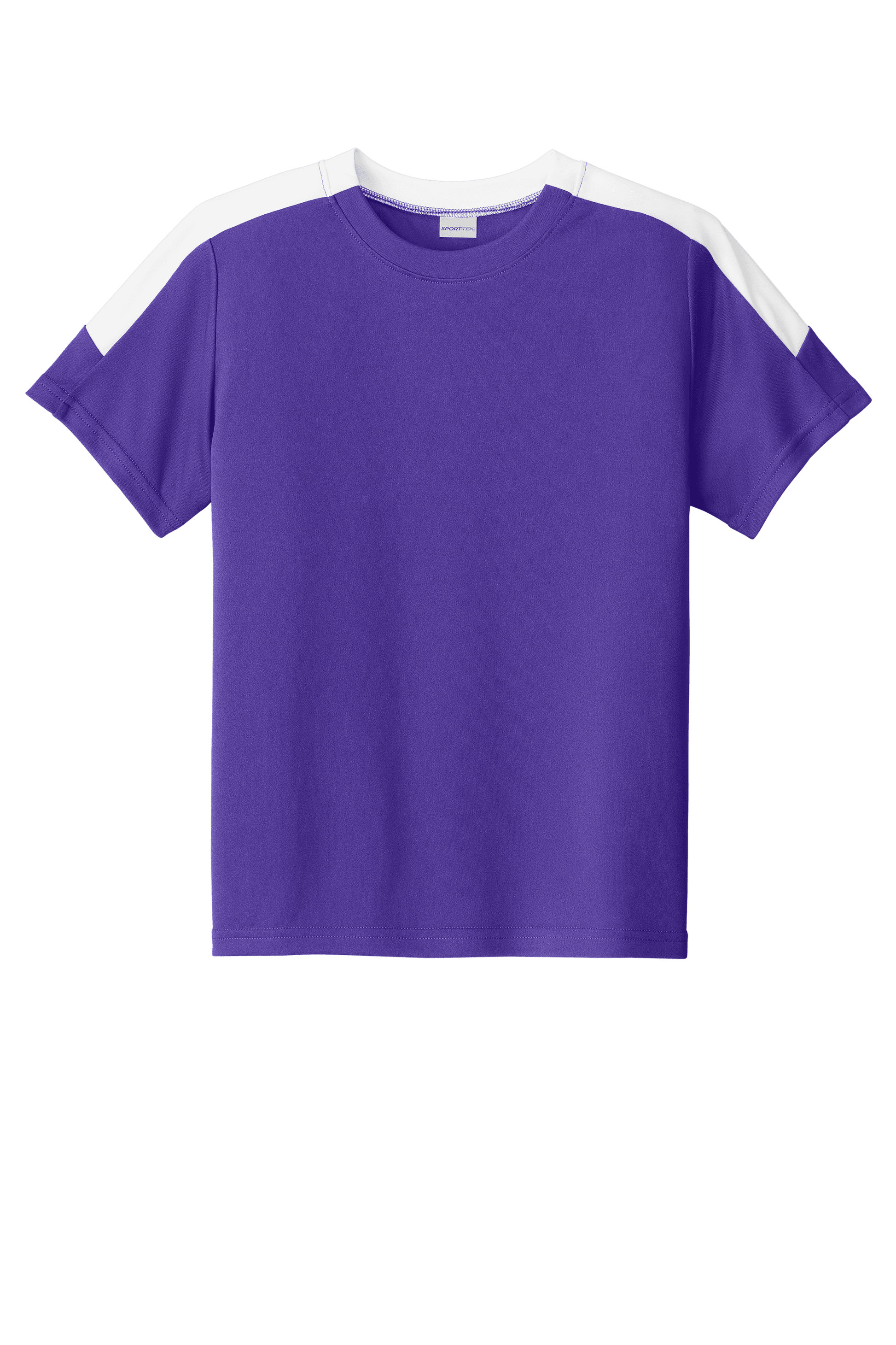 Purple and white custom youth soccer jersey by Sport-Tek with space for name, number, and team logo print.