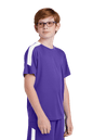 Purple custom youth soccer jersey by Sport-Tek with white accents, featuring space for name, number, and team logo.