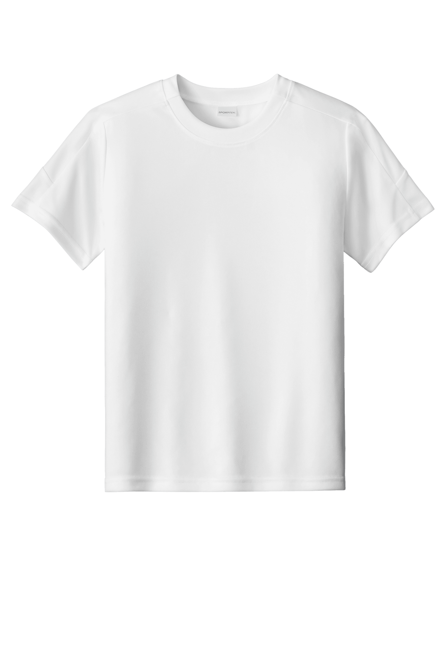 White custom youth soccer jersey by Sport-Tek with space for name, number, and team logo print, designed for young players.