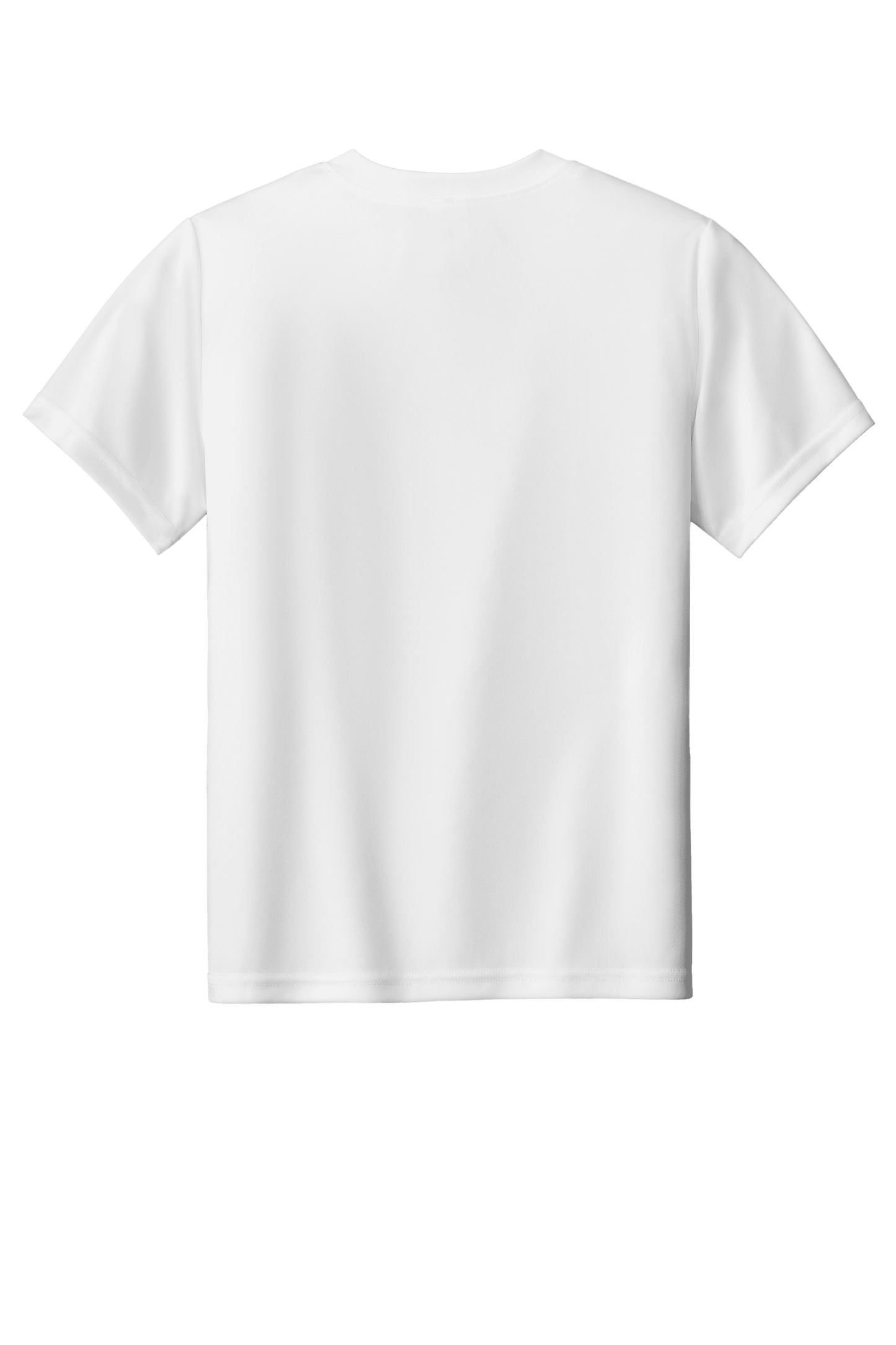 White custom youth soccer jersey by Sport-Tek with space for name, number, and team logo, shown from the back view.