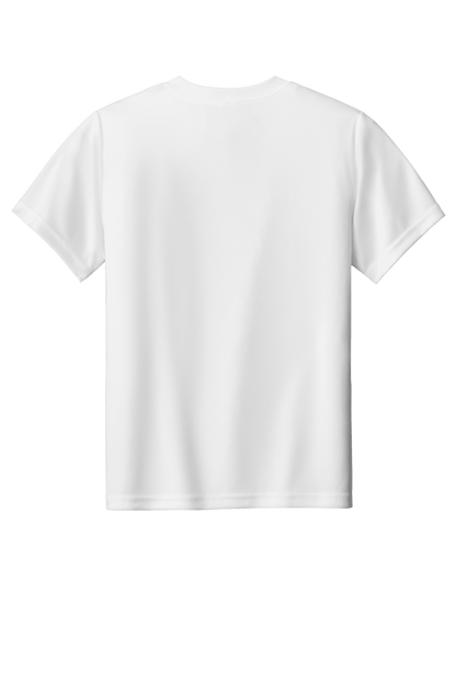 White custom youth soccer jersey by Sport-Tek with space for name, number, and team logo, shown from the back view.
