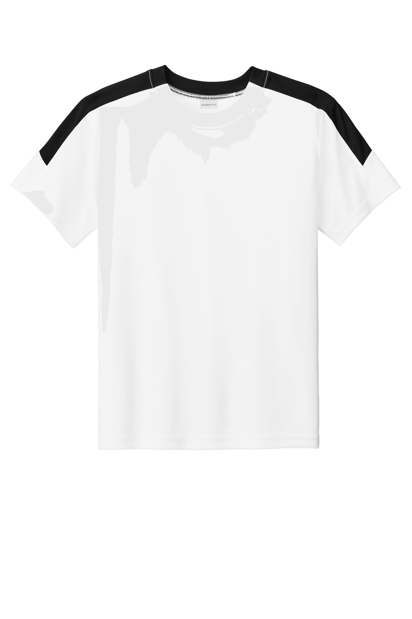 White and black custom youth soccer jersey by Sport-Tek with space for name, number, and team logo print.