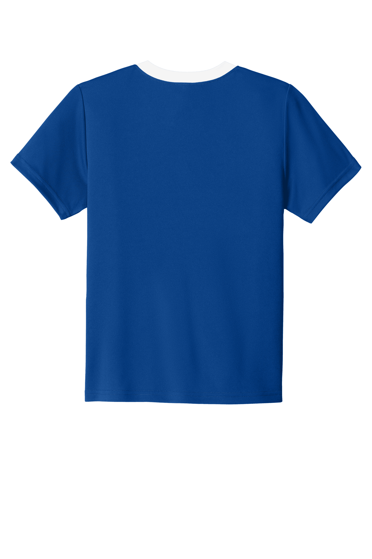 Blue and white custom youth soccer jersey by Sport-Tek with space for name, number, and team logo on the front and back.