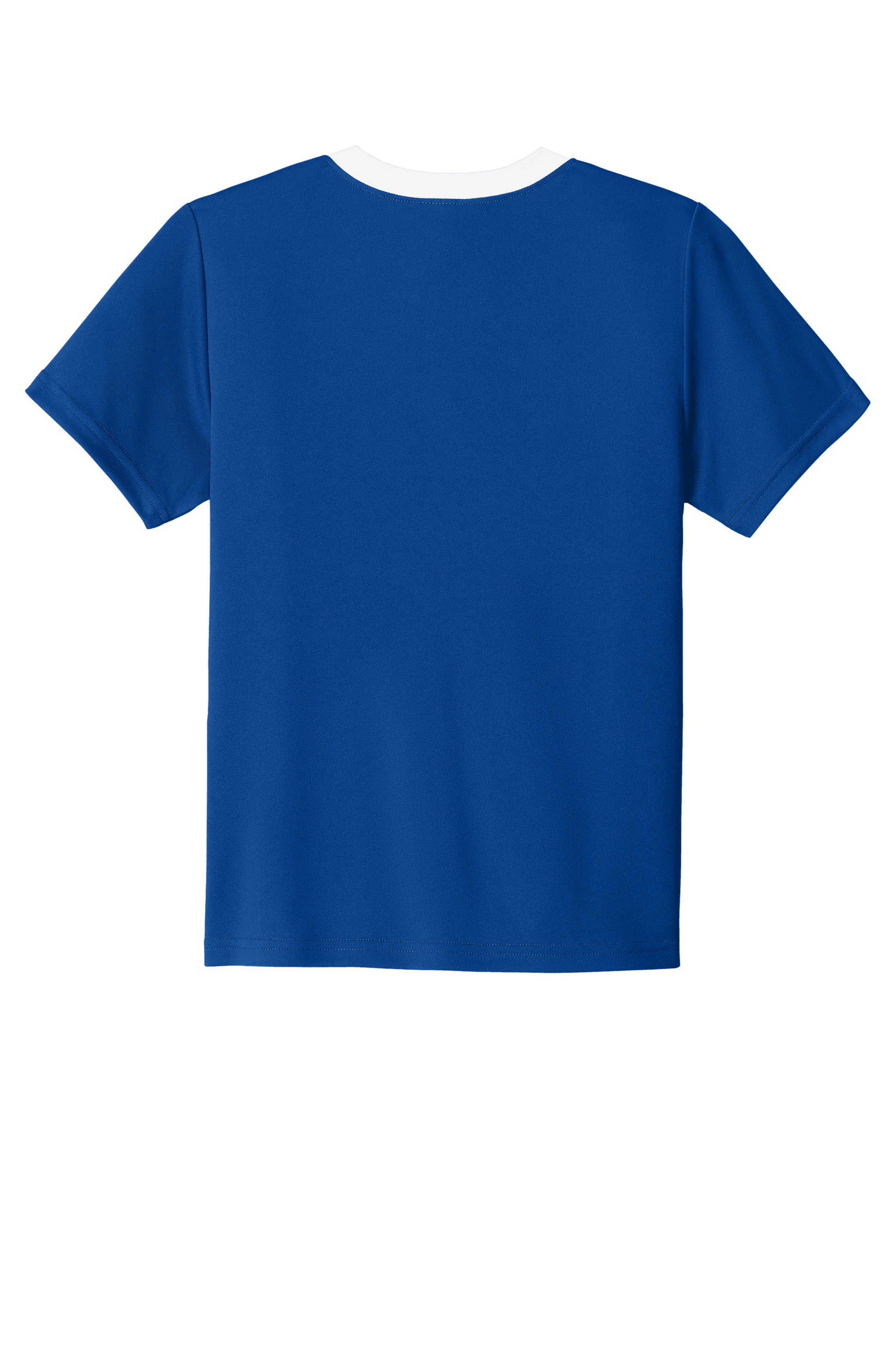 Blue and white custom youth soccer jersey by Sport-Tek with space for name, number, and team logo on the front and back.