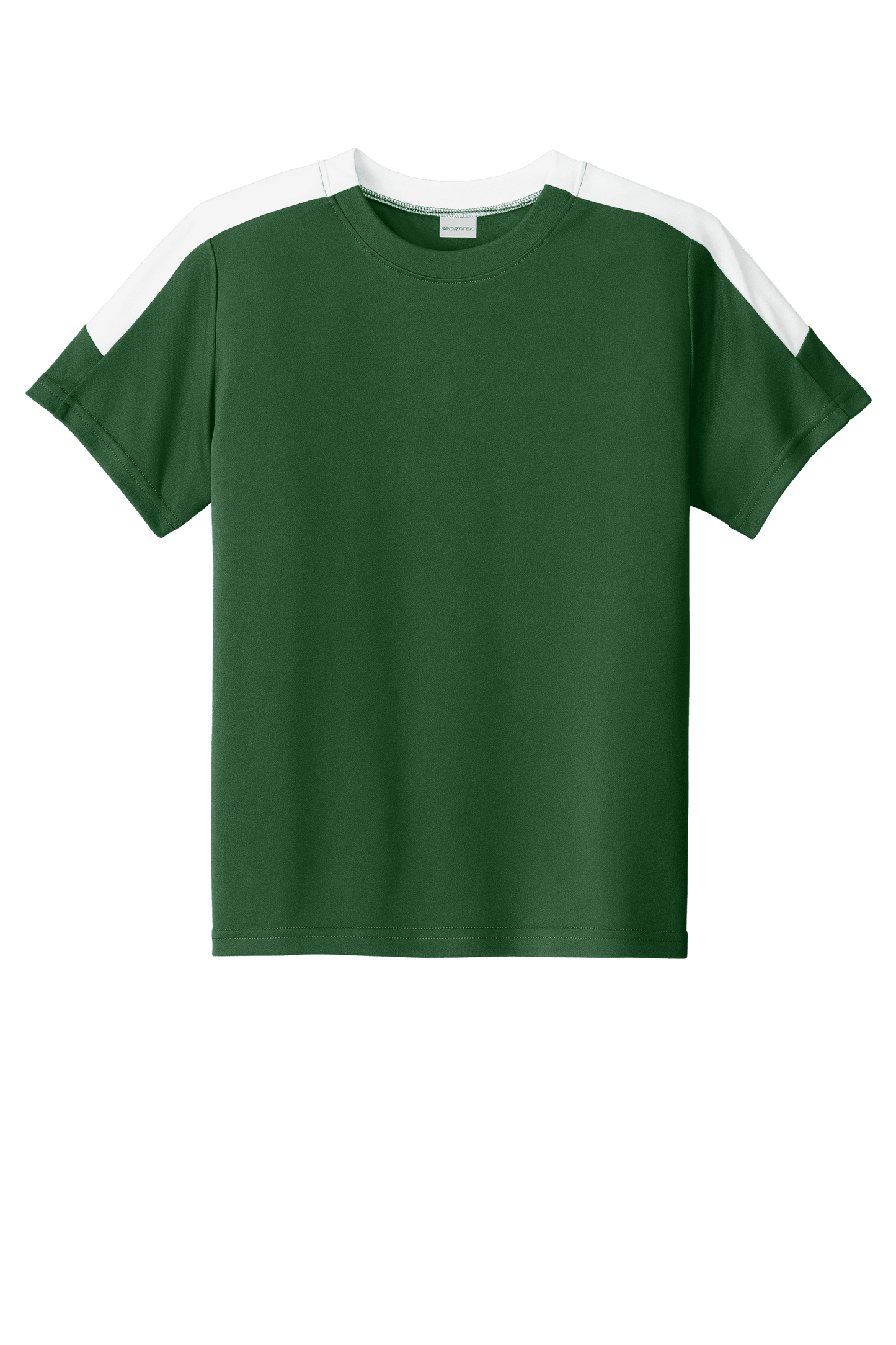 Forest green and white custom youth soccer jersey by Sport-Tek with space for name, number, and team logo print.