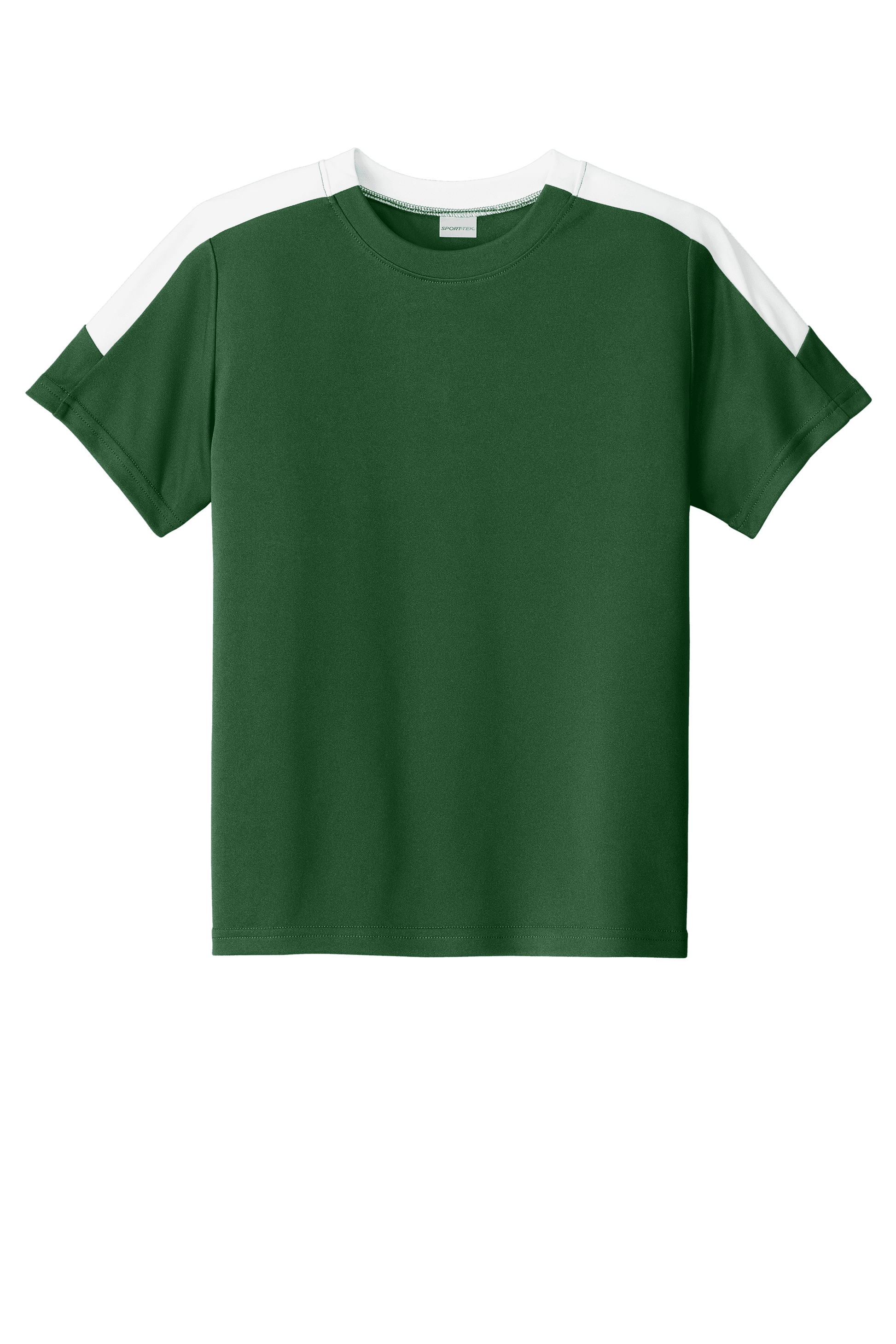 Forest green and white custom youth soccer jersey by Sport-Tek with space for name, number, and team logo print.