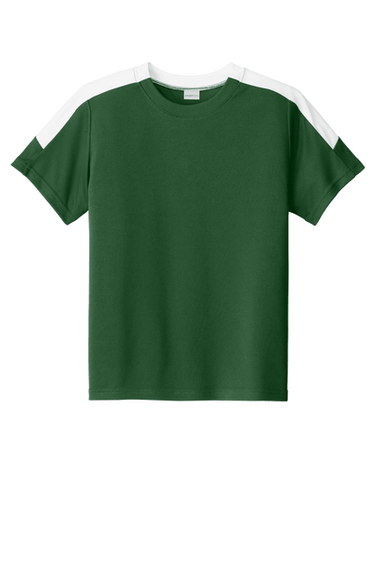 Forest green and white custom youth soccer jersey by Sport-Tek with space for name, number, and team logo print.