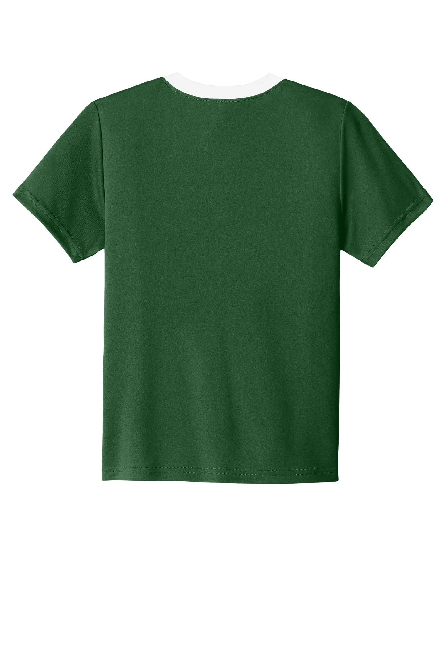 Forest green and white custom youth soccer jersey by Sport-Tek with space for name, number, and team logo on the front.
