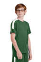 Forest green and white custom youth soccer jersey by Sport-Tek featuring space for name, number, and team logo.