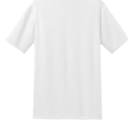 District® Perfect Blend® CVC Tee back view  white — tear-away label and shoulder taping, great for logos