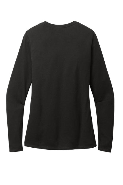 Black District Women’s Perfect Blend CVC long sleeve tee from Print-View, flat back view showing soft fabric and fitted style.