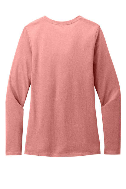 District Women’s Perfect Blend CVC long sleeve tee in blush frost color, featuring a soft fabric and classic fit, shown from the back.