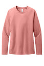 Print-View District Women’s Perfect Blend CVC long sleeve tee in blush frost color, shown flat front view with soft fabric texture.