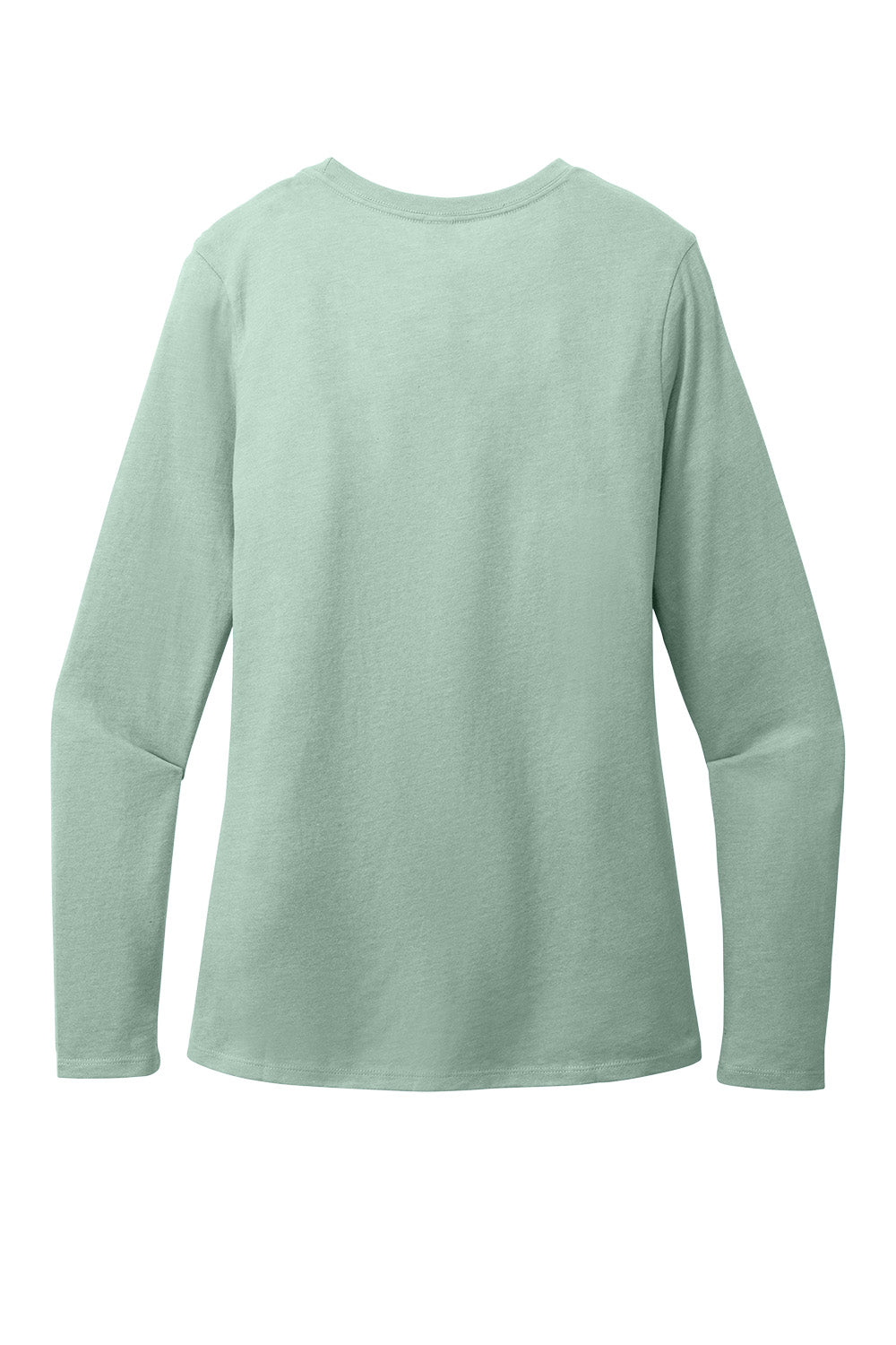 Heathered dusty sage District® Women’s Perfect Blend® CVC long sleeve tee by Print-View, shown flat with back view.