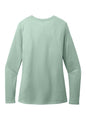 Heathered dusty sage District® Women’s Perfect Blend® CVC long sleeve tee by Print-View, shown flat with back view.
