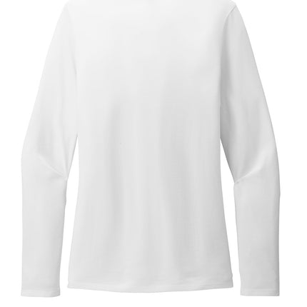 Personalized Women’s Perfect Blend CVC Long Sleeve Tee back view - white- shoulder taping and ribbed cuffs by Print-View