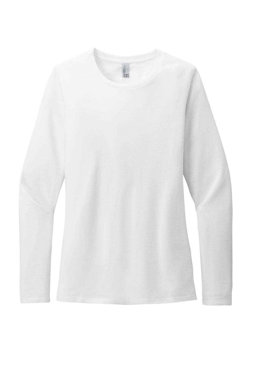White District® Women’s Perfect Blend® CVC long sleeve tee with a flat front, displayed on a flat surface.