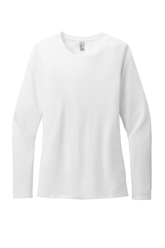 White District® women’s Perfect Blend® CVC long sleeve tee with flat front, made by Print-View, displayed on a plain background.