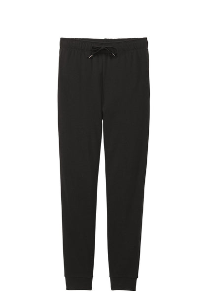 Black District® Women’s Perfect Tri® fleece jogger pants laid flat, showing the comfortable fit and soft fabric.