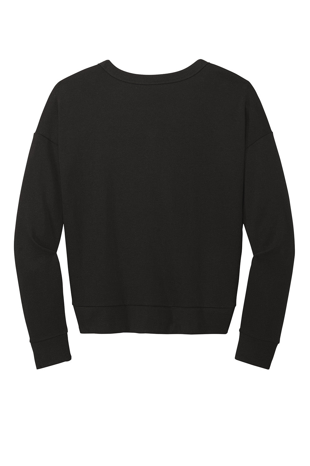 Black District Women’s Perfect Tri Fleece V-Neck Sweatshirt with flat back, showing comfortable, soft fabric and V-neck design.