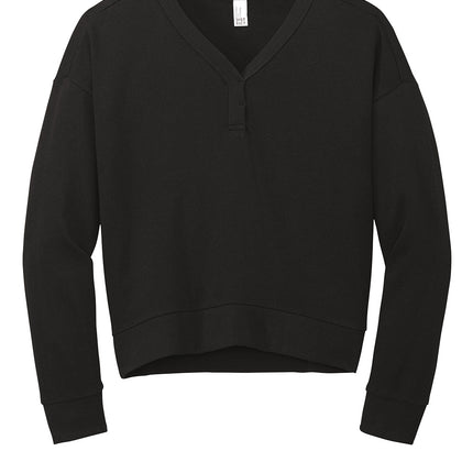 Personalized Women’s Perfect Tri Fleece V-Neck Sweatshirt front view - black - classic V-neck pullover, ideal for logo printing or embroidery.