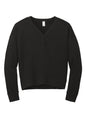 Black District® Women’s Perfect Tri® fleece V-neck sweatshirt with a flat front and long sleeves.
