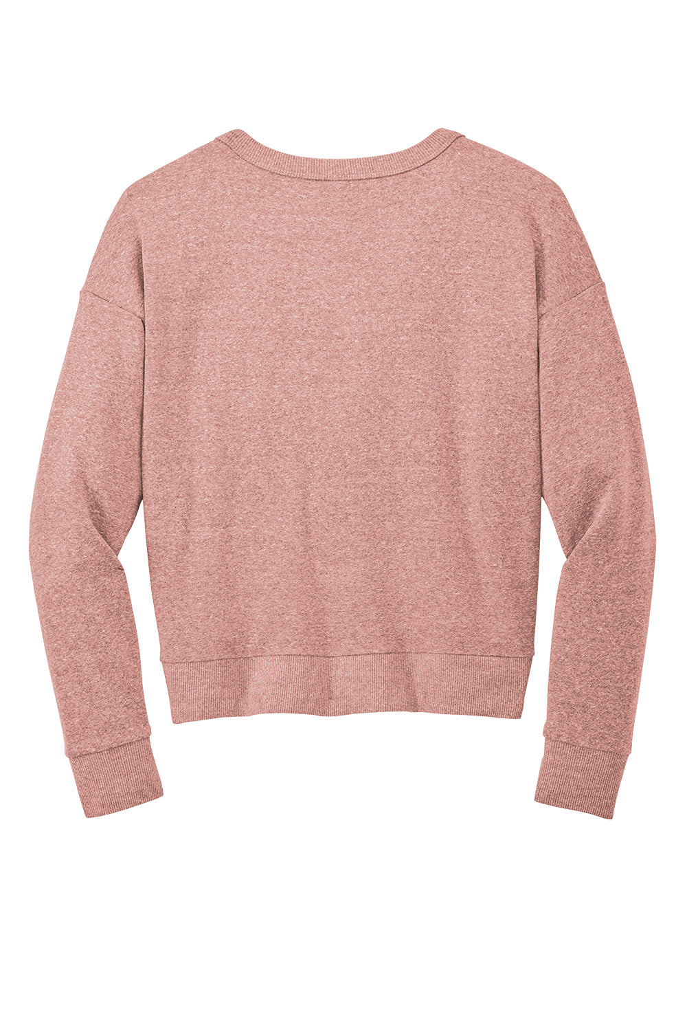 Blush frost District® Women’s Perfect Tri® fleece V-neck sweatshirt laid flat, showcasing soft fabric and V-neck design.