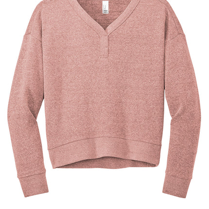 Personalized Women’s Perfect Tri Fleece V-Neck Sweatshirt back view - red - subtle high-low hem and side seams, soft tri-blend fleece, ideal for custom printing.