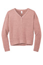 Print-View District Women's Perfect Tri Fleece V-Neck Sweatshirt in blush frost, flat front view showing soft fleece fabric and V-neck design.